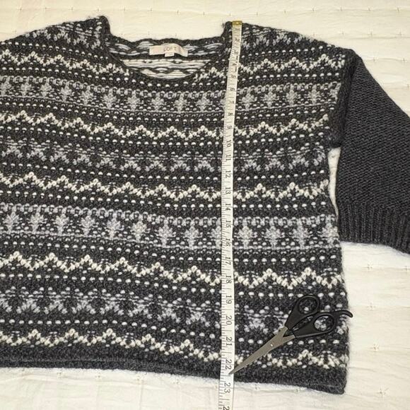 LOFT Fair Isle Boat Neck Sweater Women's M Gray - Picture 7 of 11
